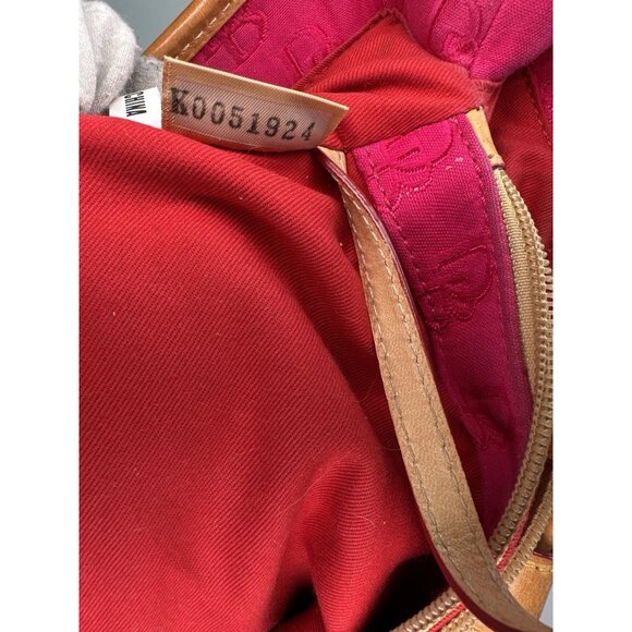 Dooney & Bourke Pink Signature Monogram Tan  Leather Buckle Closure Handbag - Picture 11 of 14